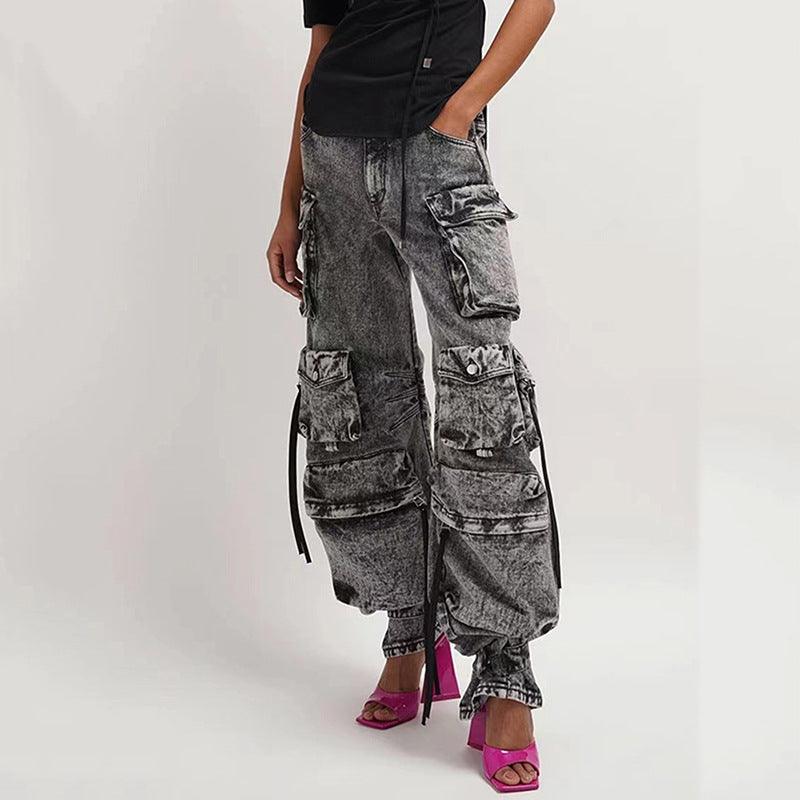 Cargo Jeans Spice Girl Style Loose Multi-pocket Floor Mop Pants Wide Leg Pants - Trendha