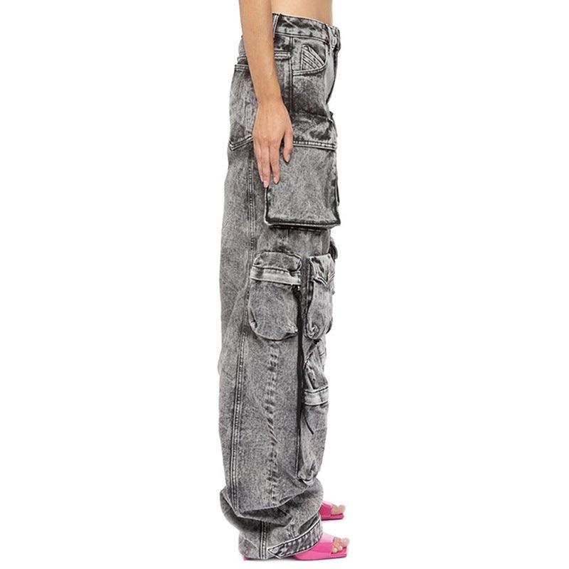 Cargo Jeans Spice Girl Style Loose Multi-pocket Floor Mop Pants Wide Leg Pants - Trendha