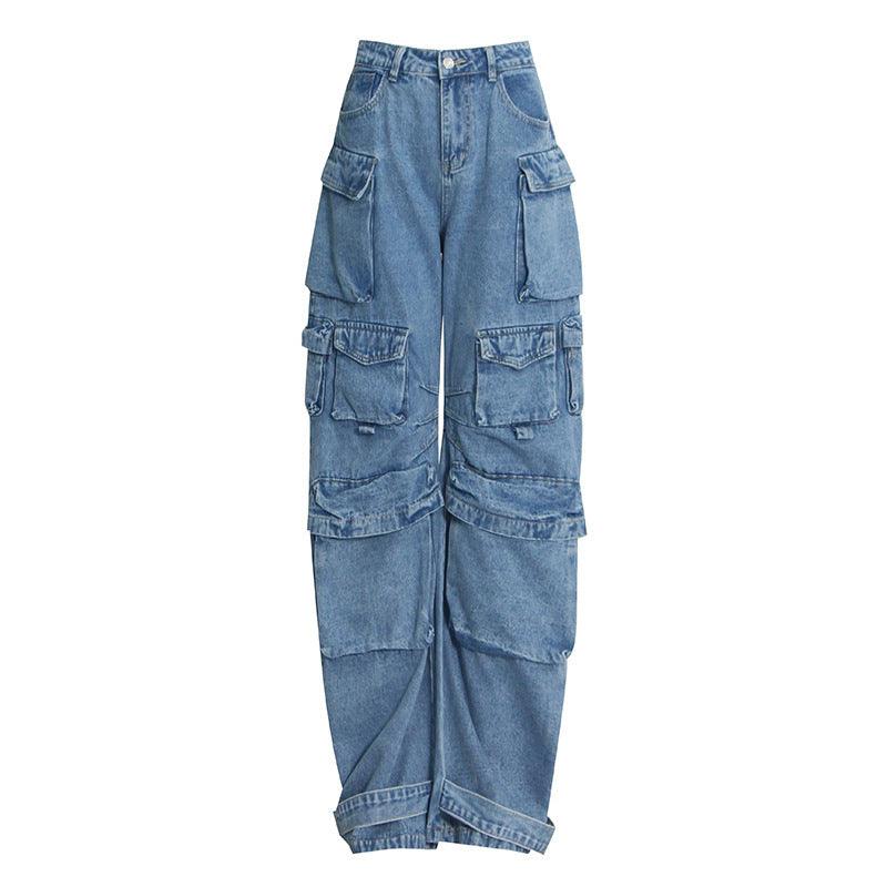 Cargo Jeans Spice Girl Style Loose Multi-pocket Floor Mop Pants Wide Leg Pants - Trendha