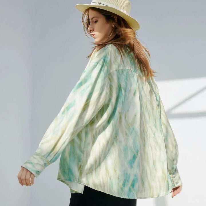 Satin Print Long Sleeve Fashion Blouse for Women