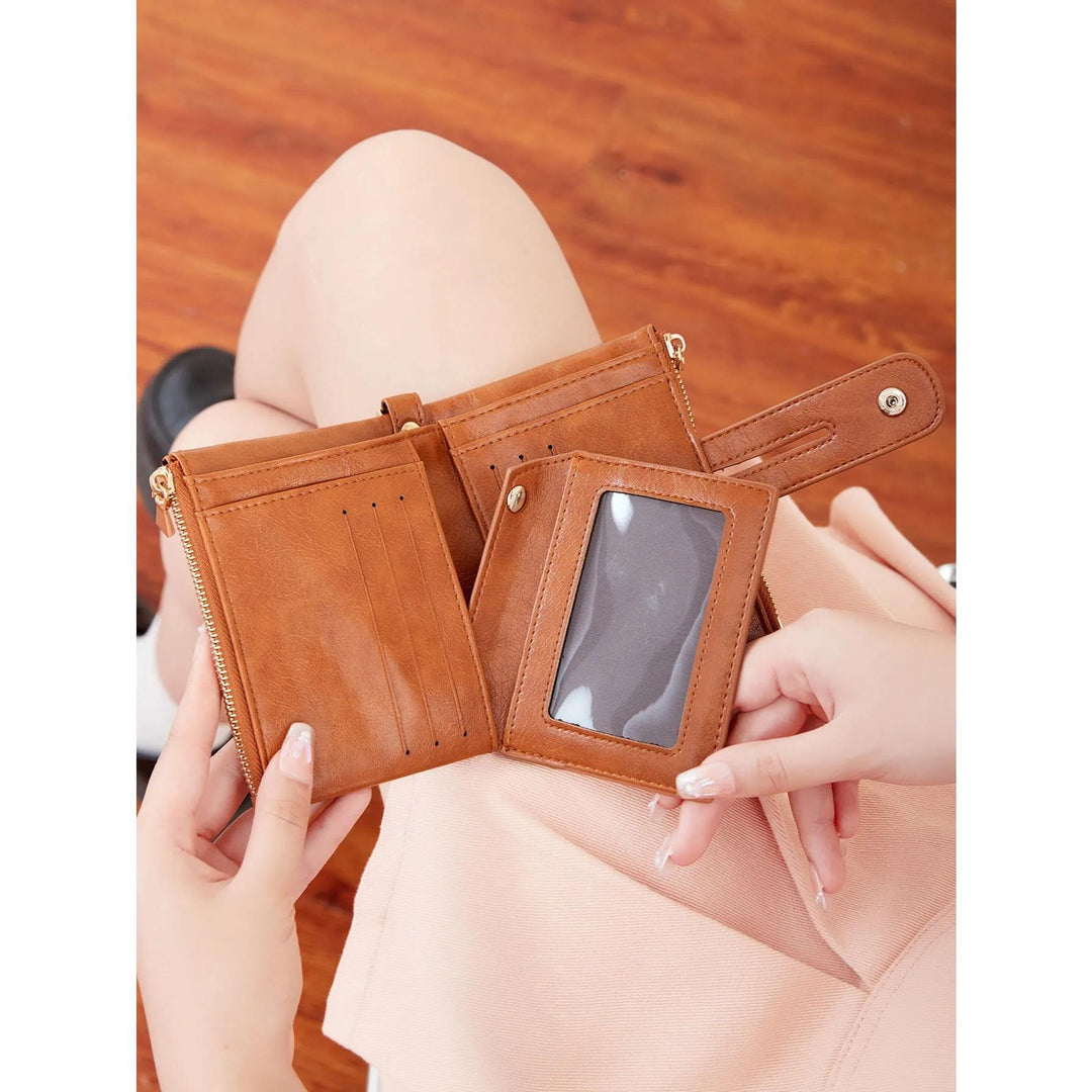 High Quality PU Leather Women's Short Wallet with Chain