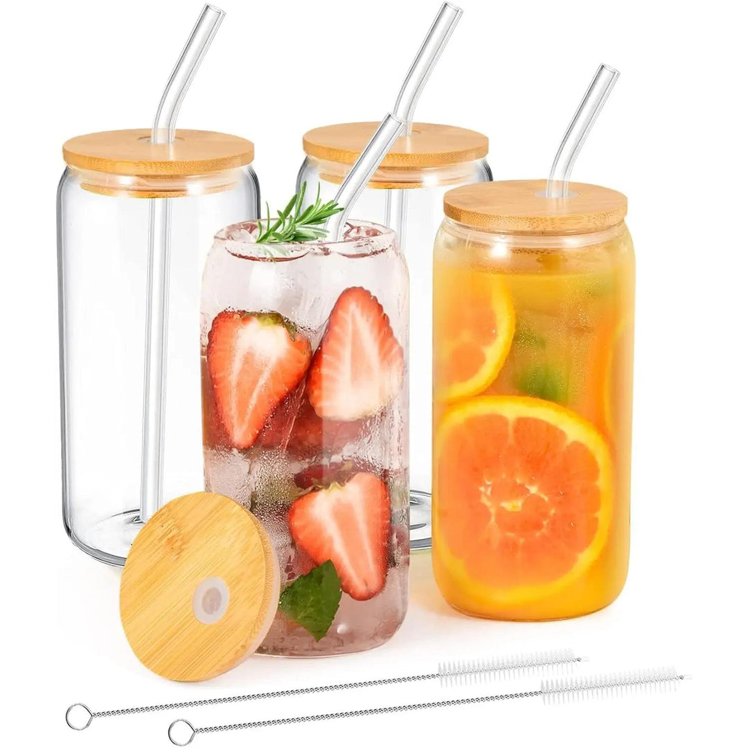 18.6 oz Glass Cup with Lid and Straw