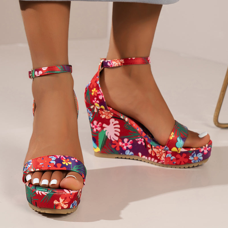 Bohemian Style Print Wedge Sandals