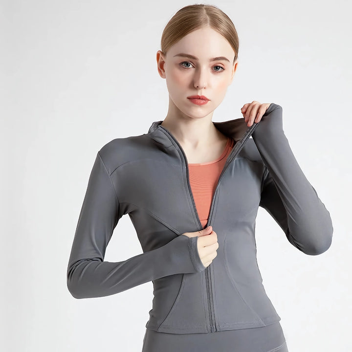 Women's Quick-Dry Yoga Jacket - Slim Fit Zipper Top for Running & Workout