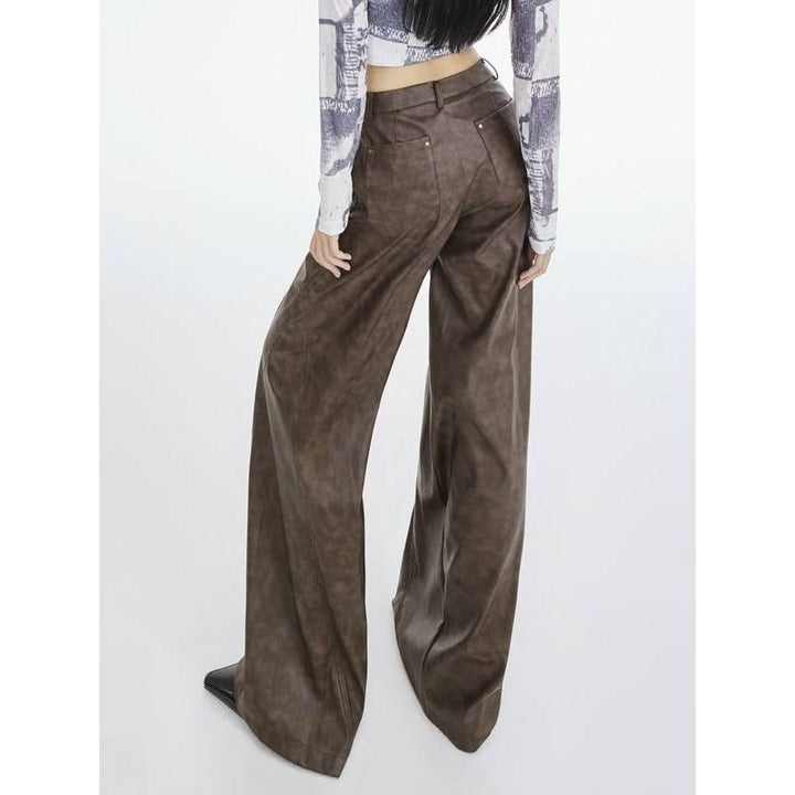 Faux Leather Wide Leg Trousers for Women