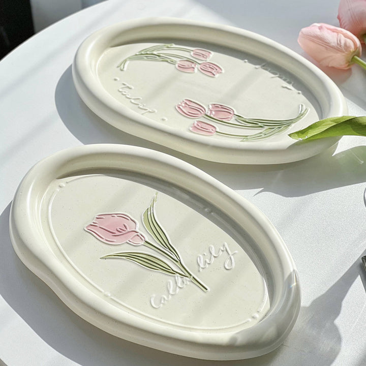 Common Calla Tulip French Relief Ceramic Plate Tableware