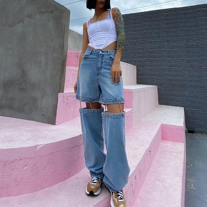 Chain Panel High Waist Solid Wide Leg Pants - Trendha