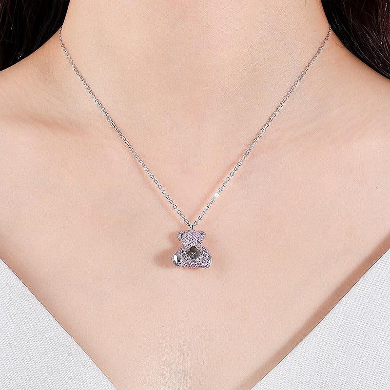 Clavicle Chain Smart Cute Bear Zircon Necklace For Women - Trendha
