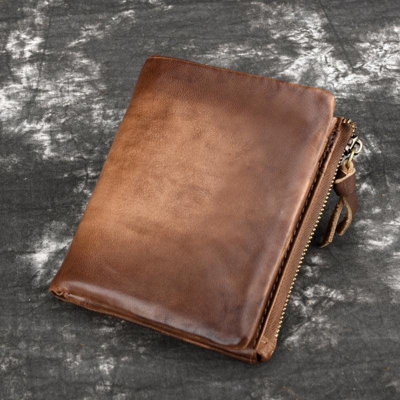 Cowhide Retro Double Zipper Men Wallet - Trendha