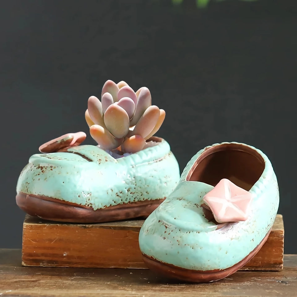 Charming Ceramic Boot Vase for Succulents and Flowers