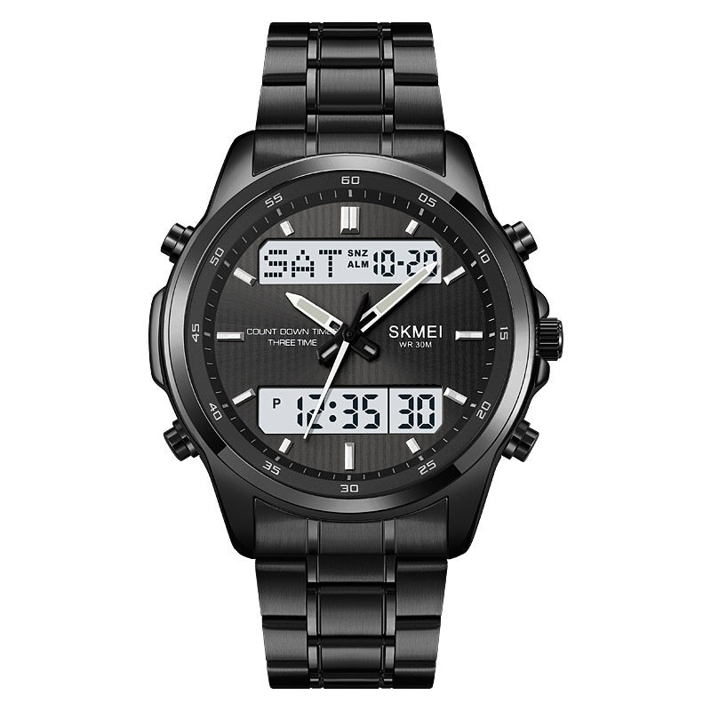 Multifunctional Men's Steel Strap Watch Double Display Sports