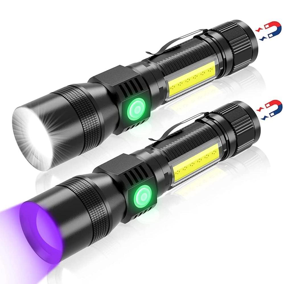 3-in-1 UV Black Light & Strong Beam Rechargeable Flashlight