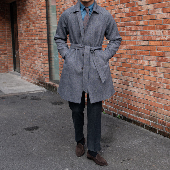 Men's Herringbone Wool Slim Fit Mid Length Coat