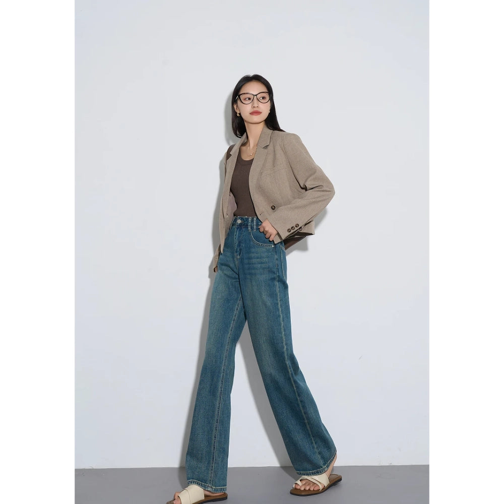 High Waisted Casual Straight Wide Leg Jeans