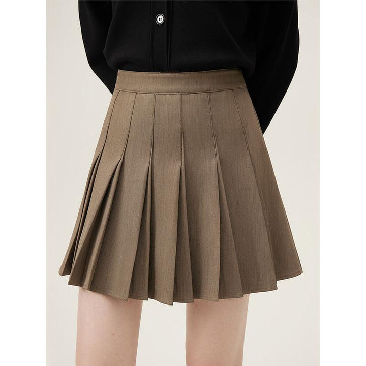 Elegant Twill Pleated Mini Skirt for Office Ladies