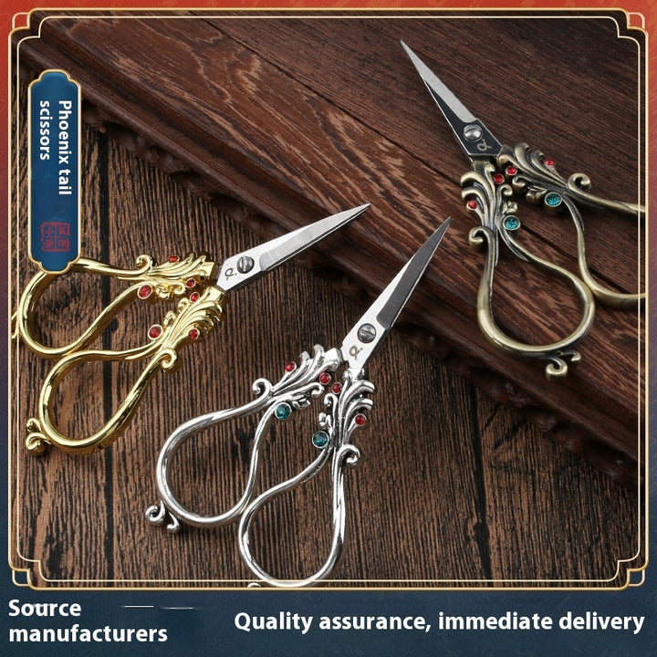 Retro Stainless Steel Pointed Toe Phoenix Tail Paper-cut Window Decoration Scissors