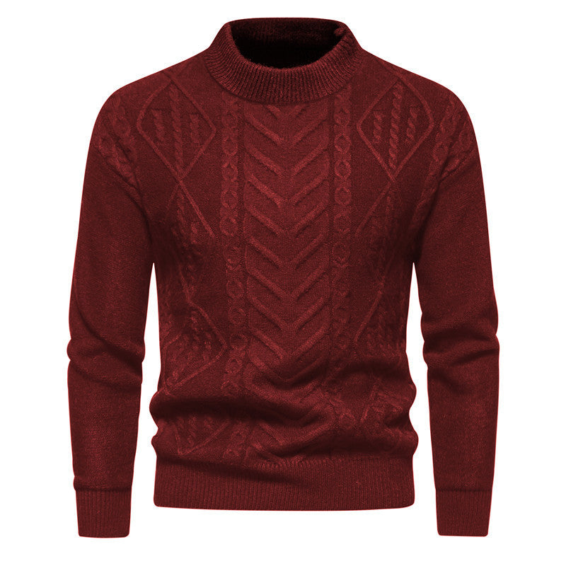 American Retro Solid Color European Jacquard Round Neck Men's Knitwear Sweater