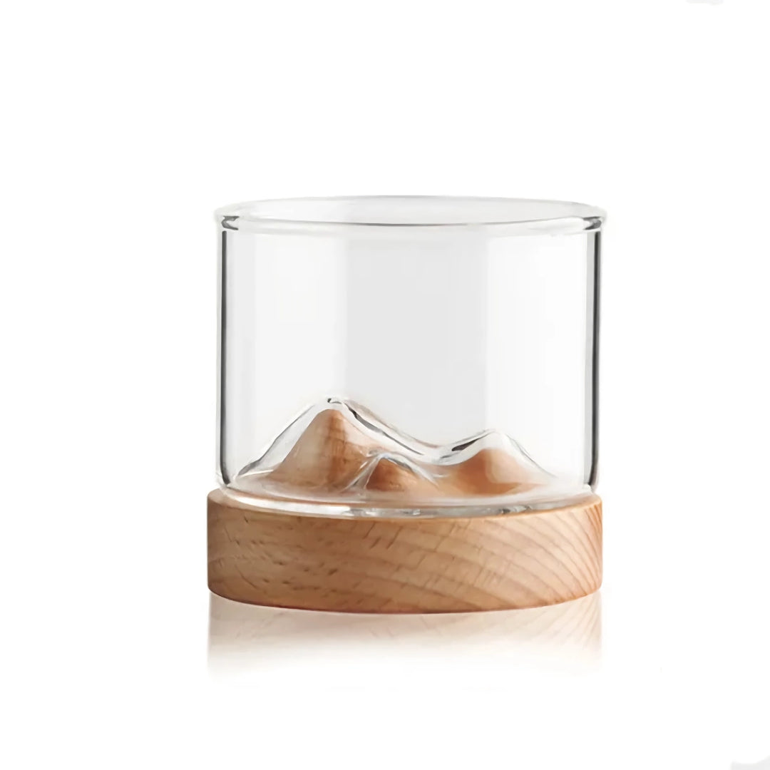 Mountain Whiskey Glass with Wooden Base