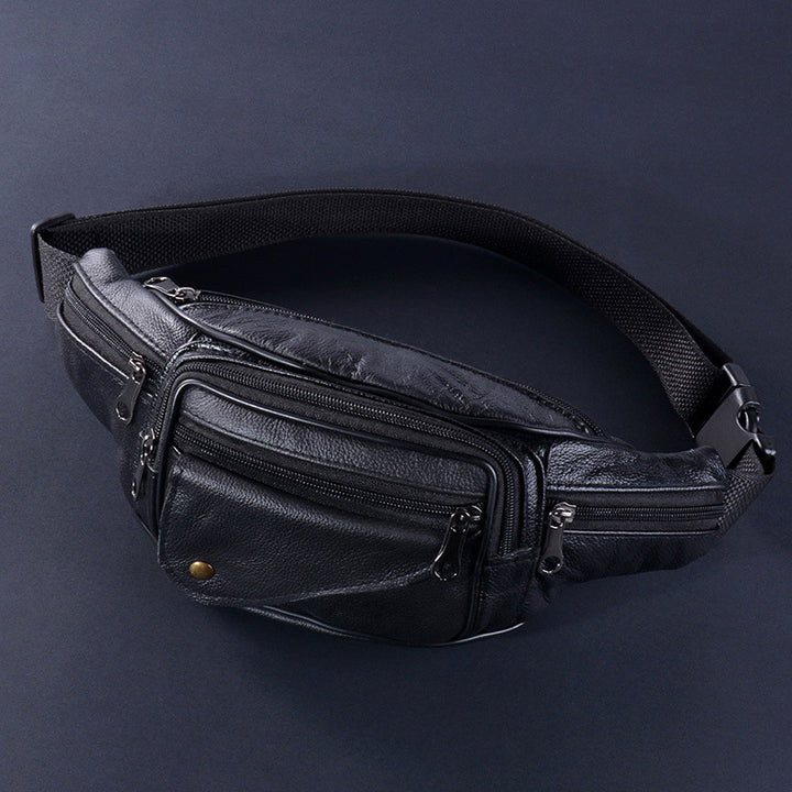 Men's Leather Multifunctional Casual Outdoor Large-capacity Diagonal Waist Bag