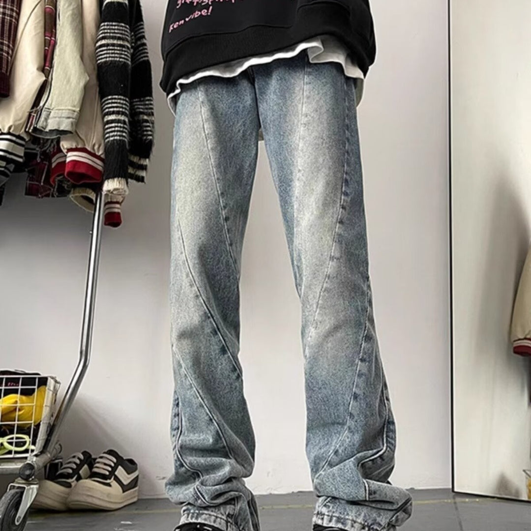 American High Street Washed Distressed 3D Cutting Jeans Men