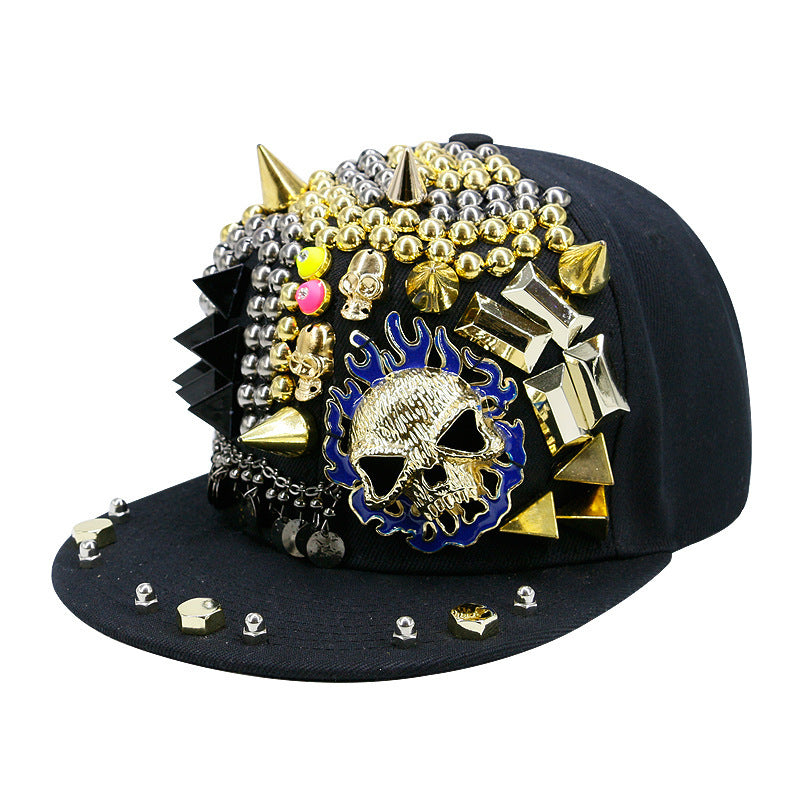 Flame Big Ghost Head Flat-brimmed Cap Rivet Baseball Cap