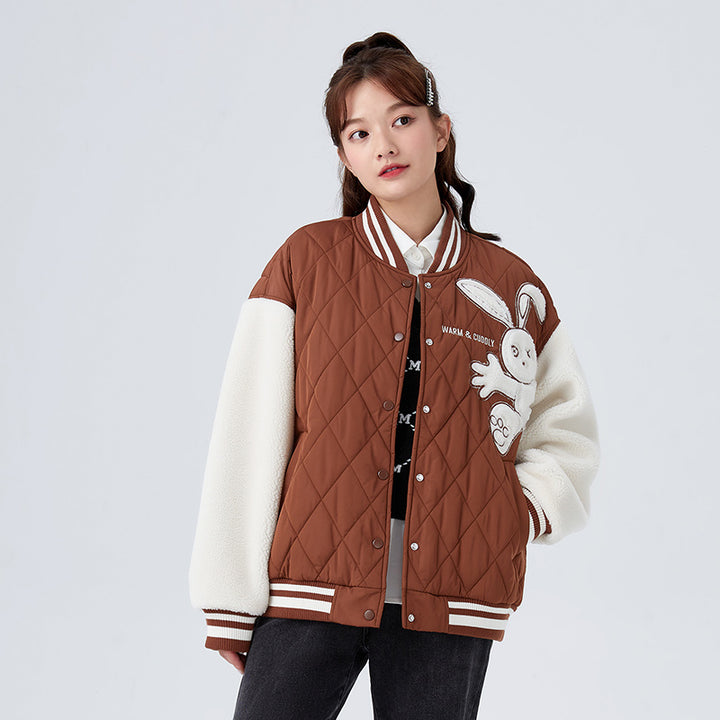 Color Block Faux Shearling Quilted Jacket