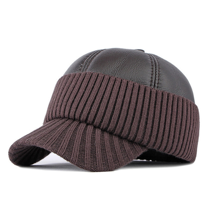 Men's Winter Leather Earflaps Warm PU Thickened Baseball Cap Hat