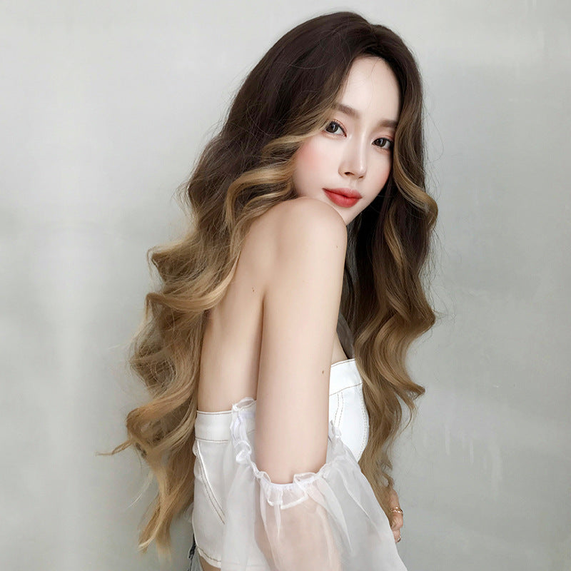 Women's Long Hair Full-head Wig Natural Big Wave Golden Hand-rolled Wig