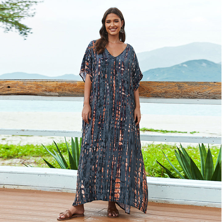 Rayon Tie-dyed Beach Long Dress Sun Protection Shirt