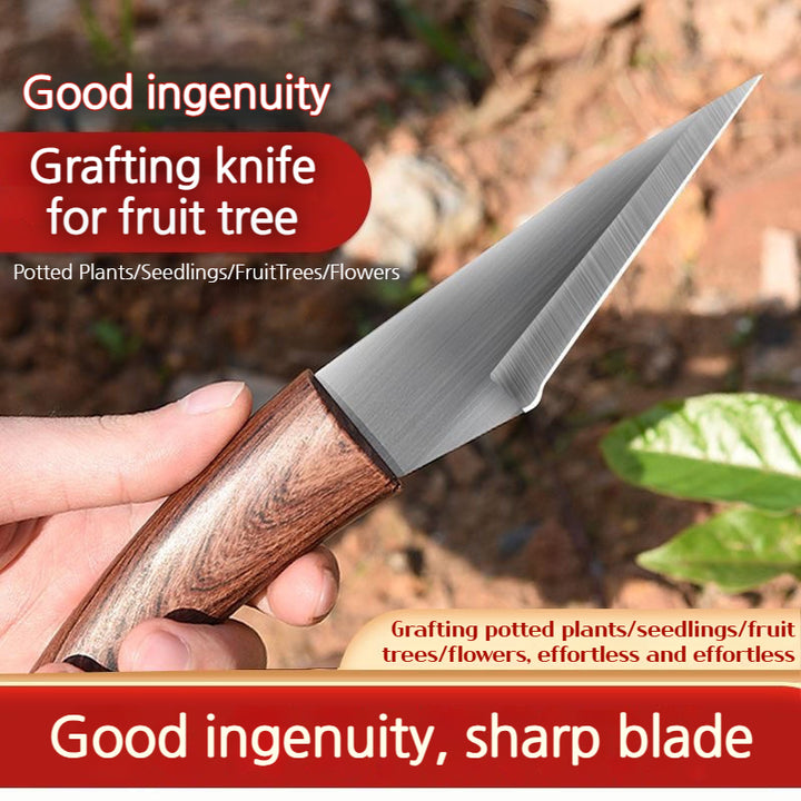 Solid Wood Handle Grafting Knife with Leather Sheath