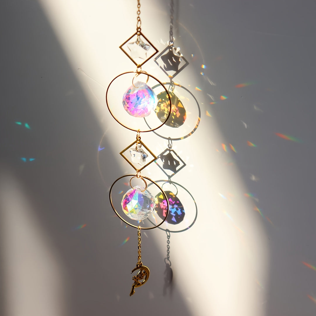 7PCs Crystal Ornaments Sun Catcher Golden Moon Star Sun Catcher Colorful Crystal