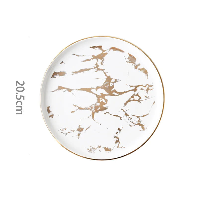 Elegant Nordic Ceramic Dinner Plates with Gold Inlay