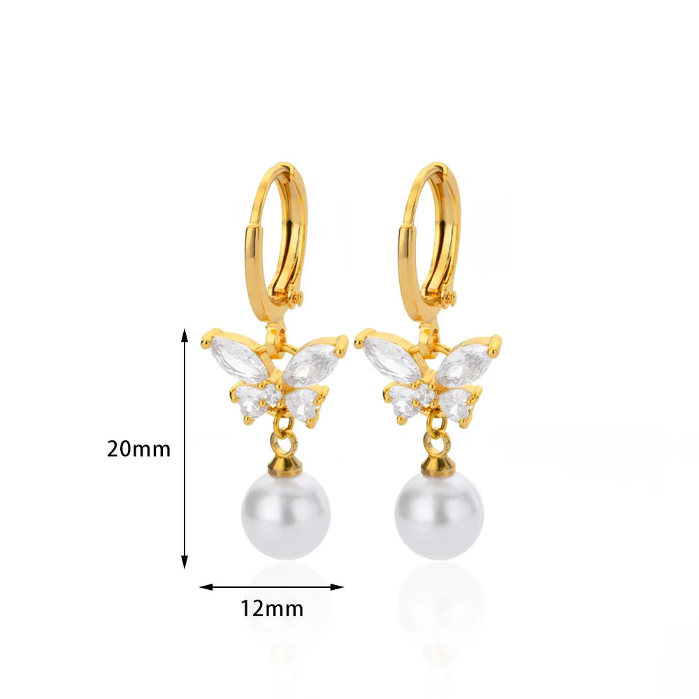 Butterfly Imitation Pearl Dangle Earrings - Trendy Stainless Steel Jewelry