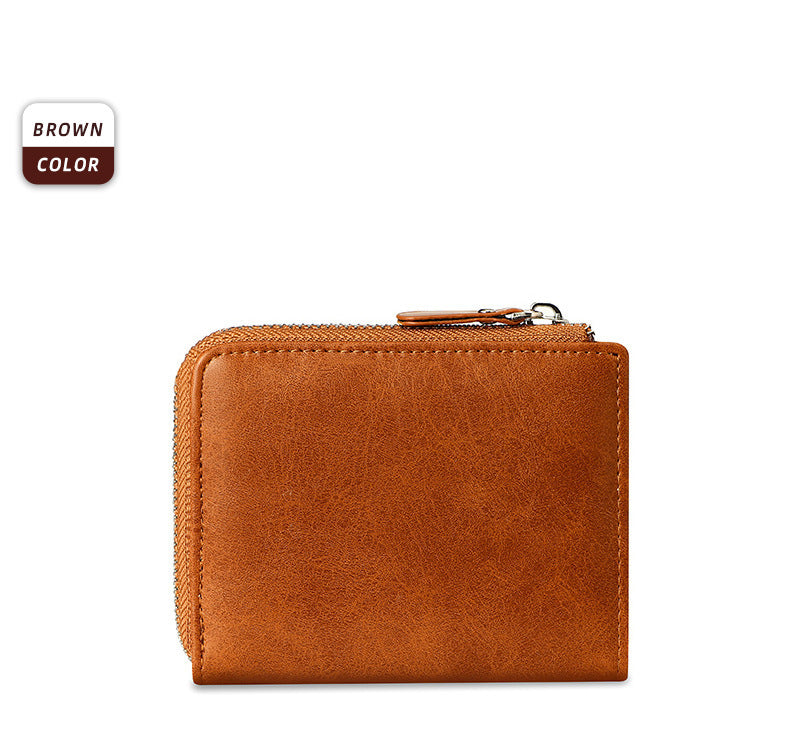 Men's Short Fashion Leather Zipper RFID Wallet