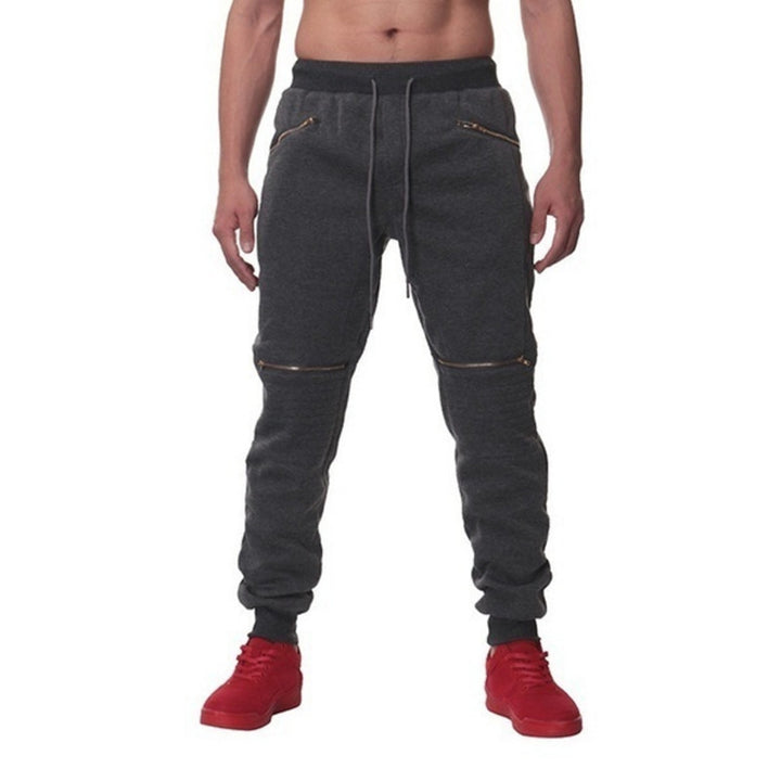 Men's Sports Pants With Double Pockets And Zip Personality Design