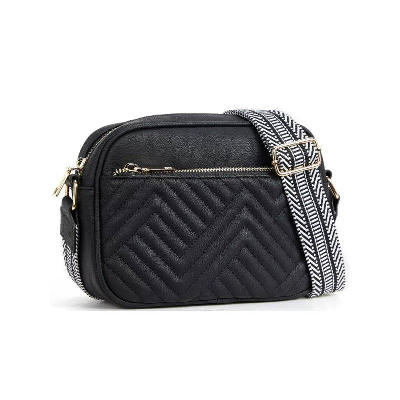 Quilted Embroidered Grid Shoulder Bag