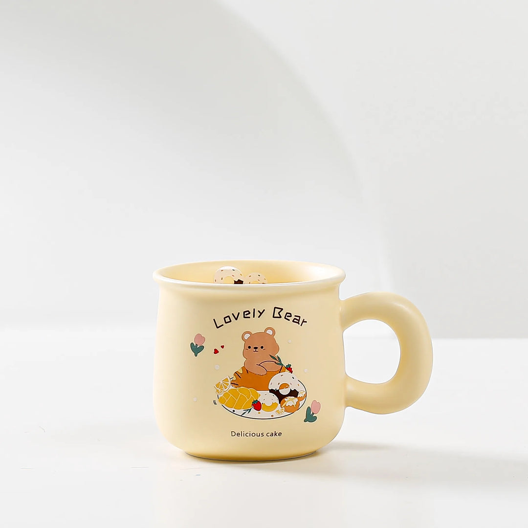 Cute Beige Bear Ceramic Coffee & Milk Mug – Adorable Cartoon Design for Office & Dormitory