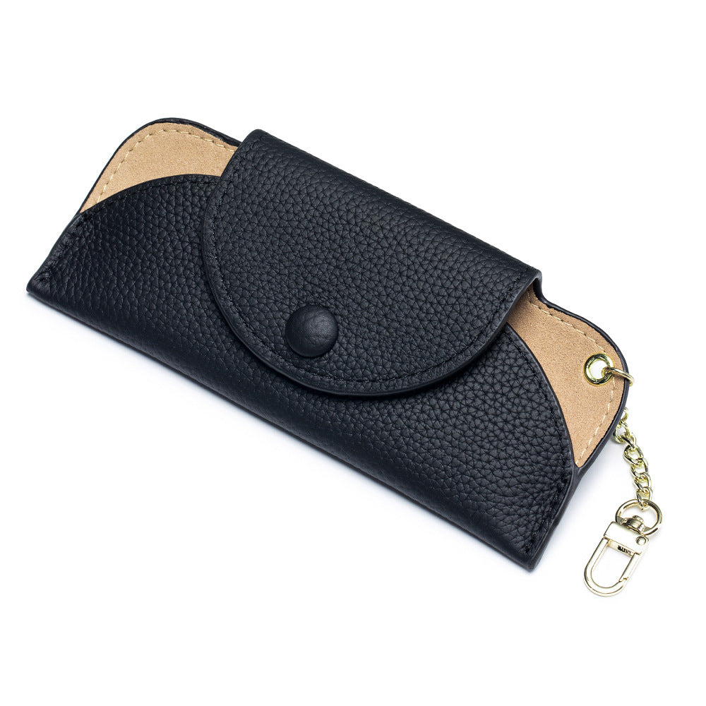 Women's Luxury Genuine Leather Sunglasses Case with Portable Chain