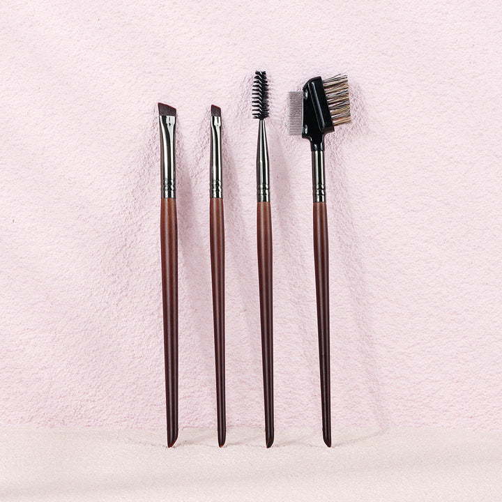 4-Piece Angled Eyebrow and Eyeliner Brush Set with Wood Handle