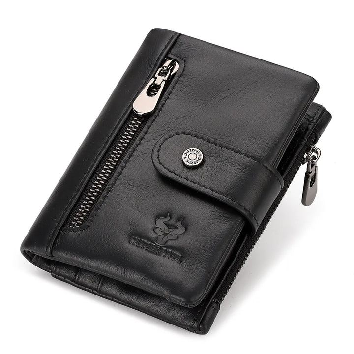 Genuine Leather Slim Wallet with Zipper Coin Pocket