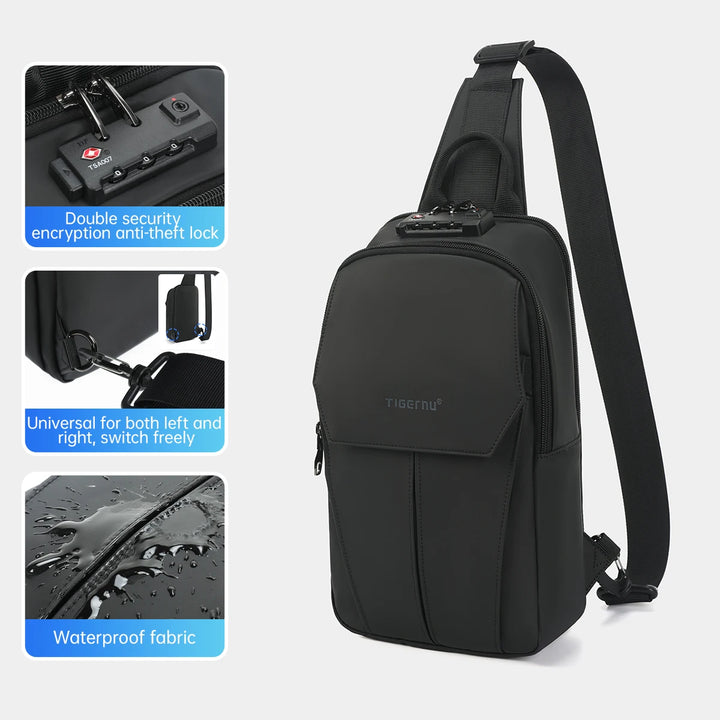 Men's Waterproof Crossbody Sling Bag with Lifetime Zipper for 9.7-inch iPad