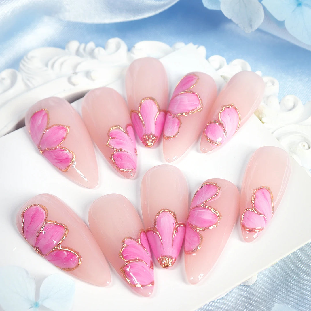 10Pcs Long Almond Press-On Nails Set