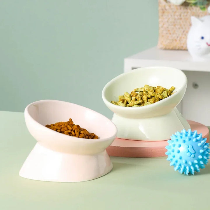 Elevated Ceramic Pet Bowl - High Foot Design for Cats & Small Dogs