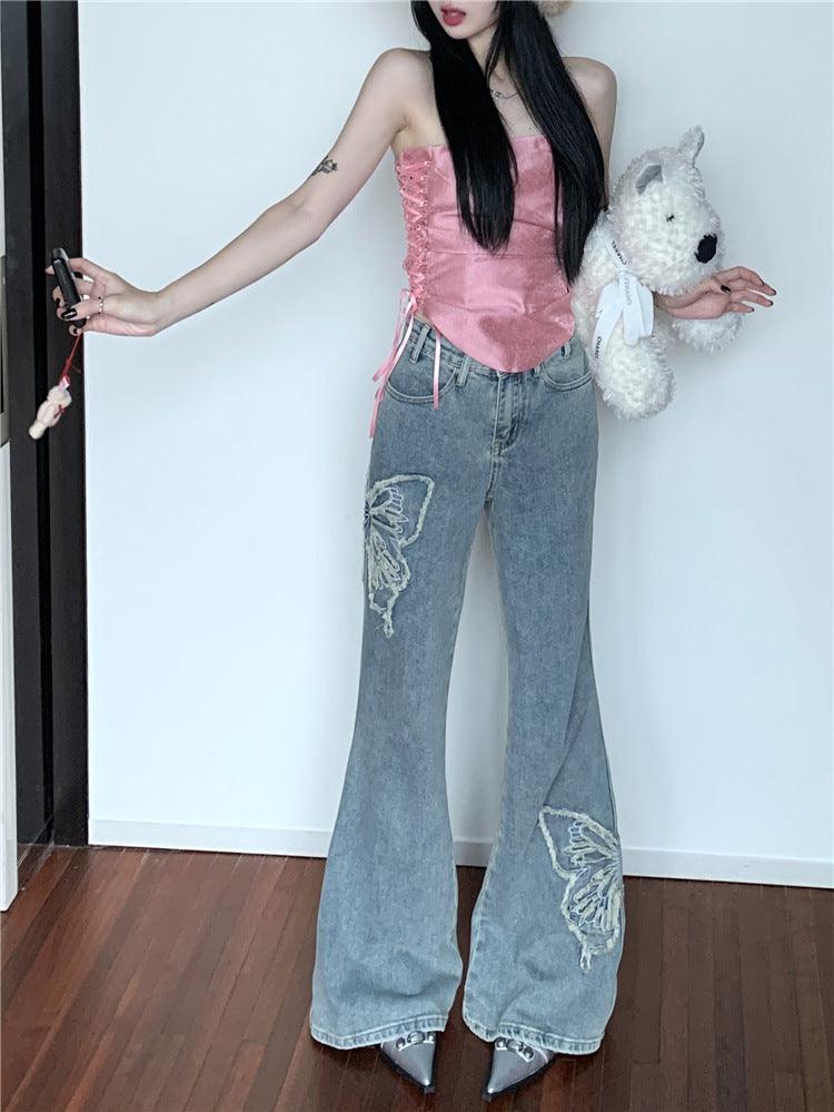 Distressed Low Waist Slightly Wide-leg Pants Mop Trousers - Trendha