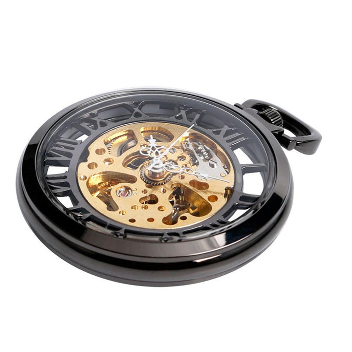 Double-sided Transparent Cutout Design Straight Plate Without Cover Roman Literal Mechanical Pocket Watch - Trendha