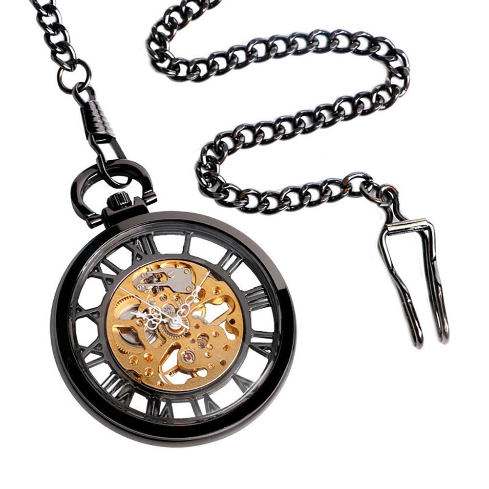 Double-sided Transparent Cutout Design Straight Plate Without Cover Roman Literal Mechanical Pocket Watch - Trendha