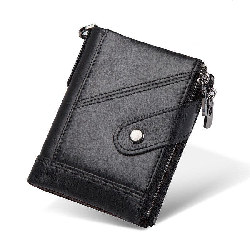 Double Zipper Buckle Leather Men's Wallet With Anti-theft Brush - Trendha