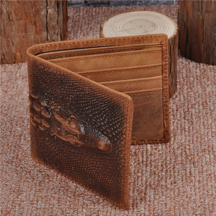 Leather Hand-stitched Short Wallet Crazy Horse Leather Cowhide Retro