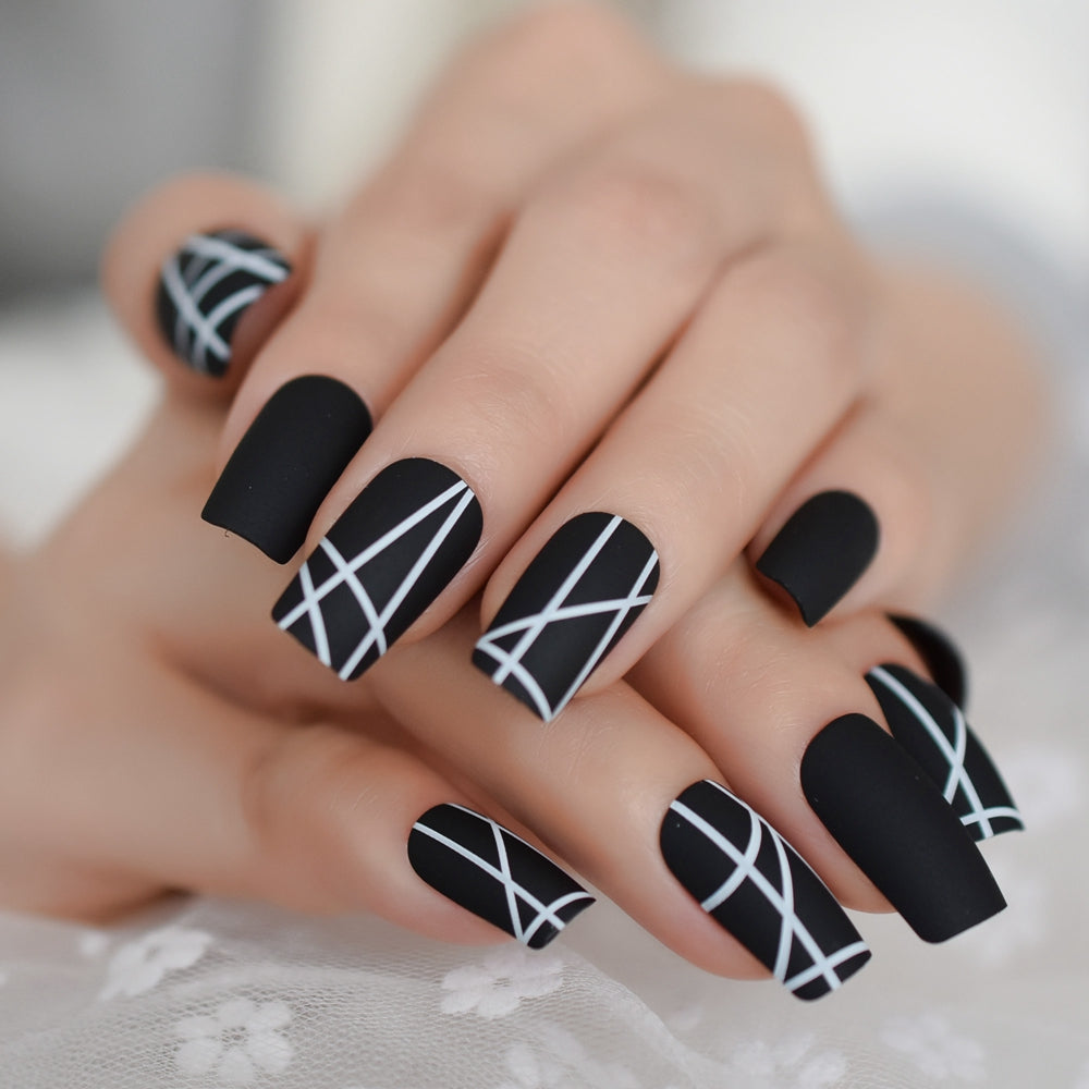 Matt Black Medium Square Fake Nails