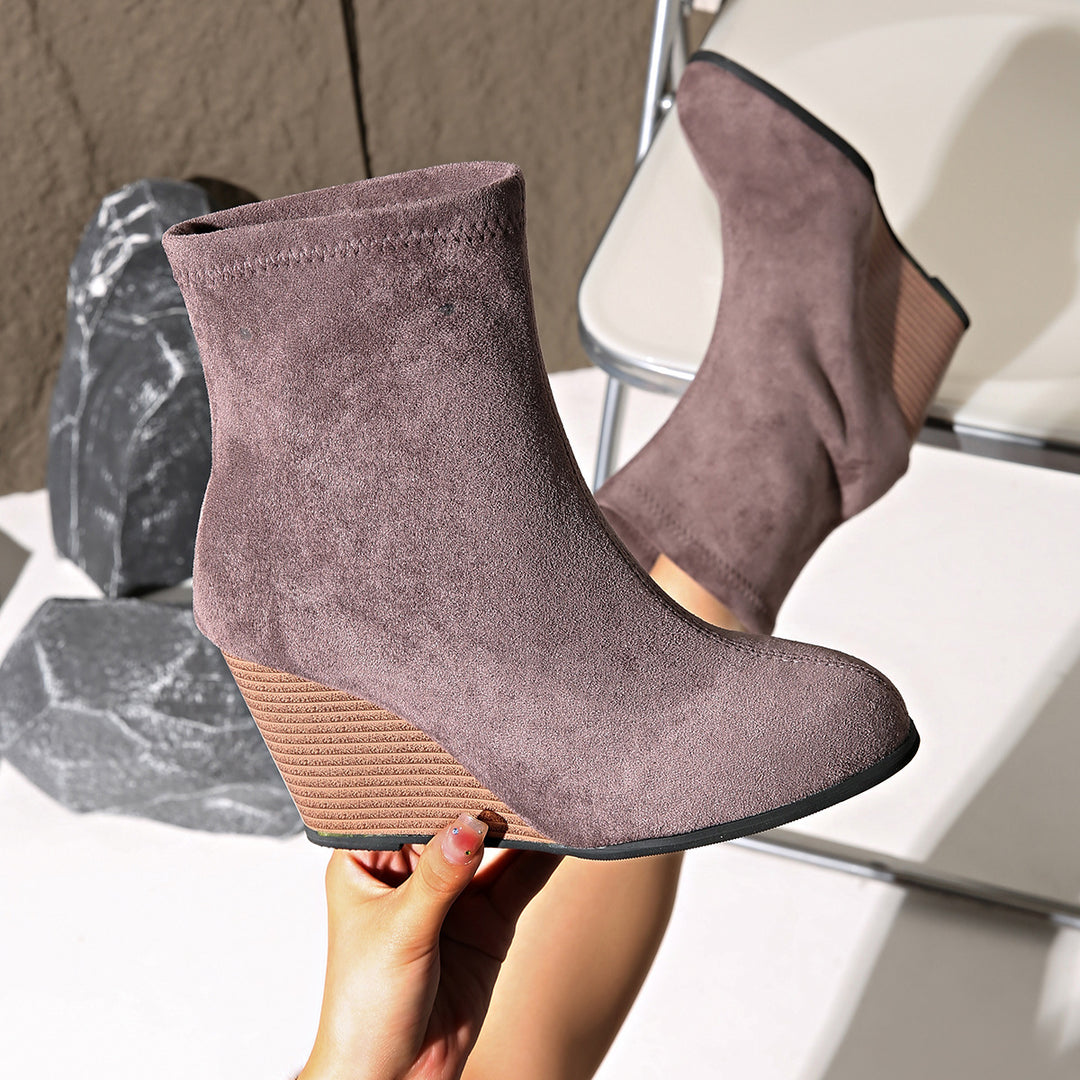 Fashion Thick-soled Wedges Boots Winter Suede Height-increasing Shoes Warm Solid Ankle Boot